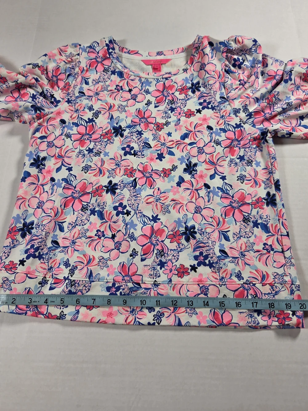 Lillv Pulitzer Corden Sweatshirt Women M White Pink Floral 3/4 Sleeve